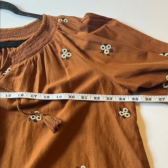 OLD NAVY Floral Embroidered Smocked Tie-Neck Long-Sleeve Blouse XL EUC Boho - Picture 5 of 10
